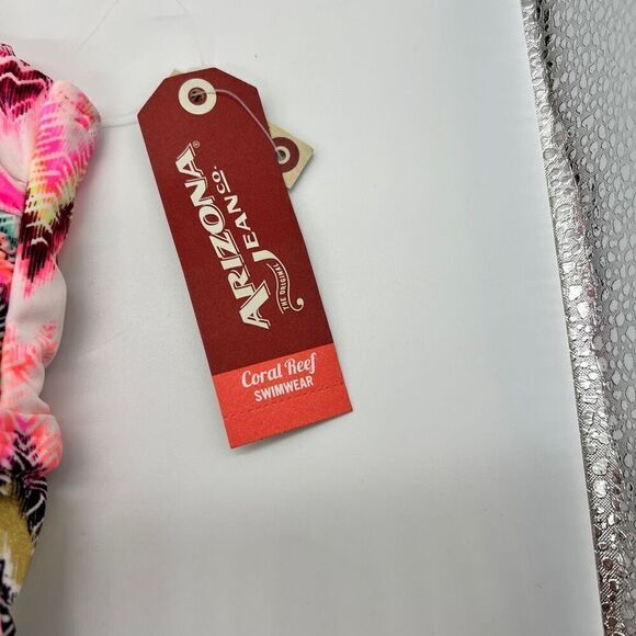 Arizona Jean Company Tankini Swimsuit Top Size Medium Bright Pink Black White - Picture 9 of 16